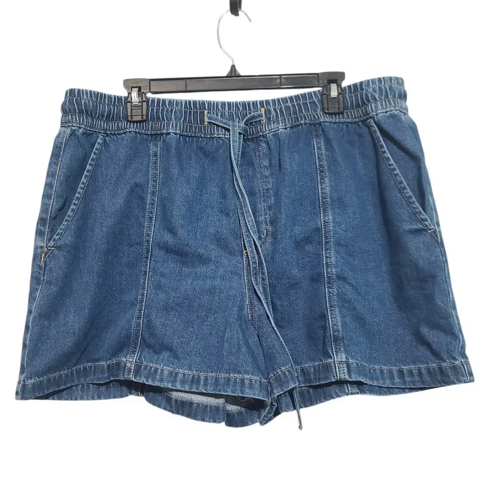 LOFT Denim Pull On Shorts 16 33 NWT Elastic Tie Waist Pocket Cotton Blend
